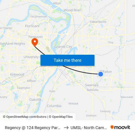 Regency @ 124 Regency Park Eb to UMSL- North Campus map