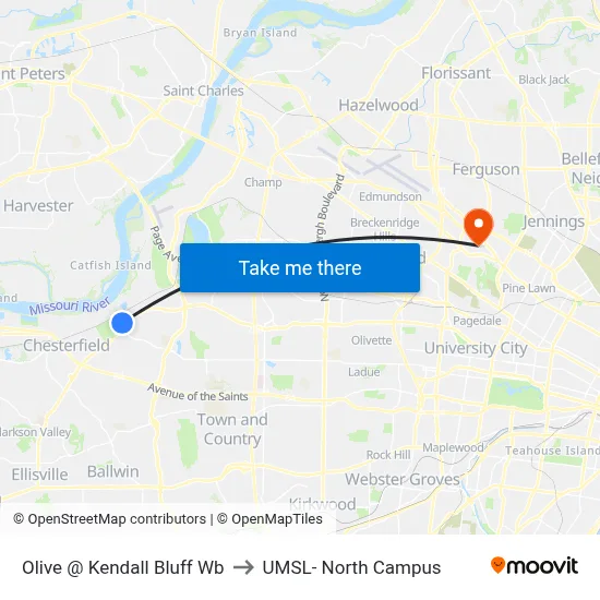 Olive @ Kendall Bluff Wb to UMSL- North Campus map