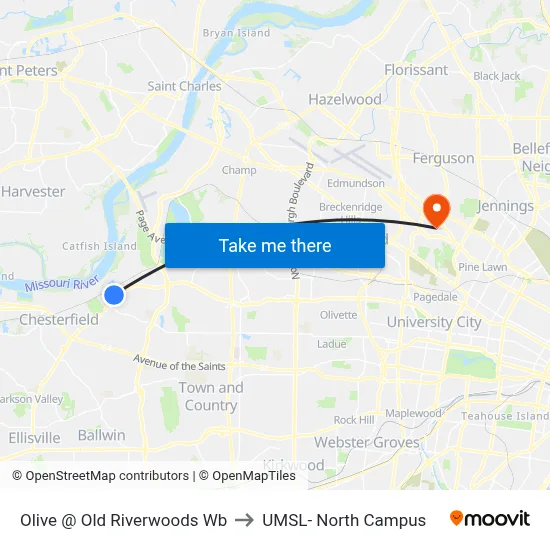 Olive @ Old Riverwoods Wb to UMSL- North Campus map