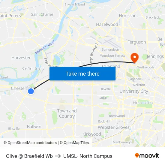 Olive @ Braefield Wb to UMSL- North Campus map