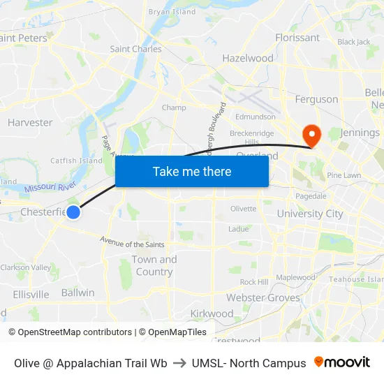 Olive @ Appalachian Trail Wb to UMSL- North Campus map