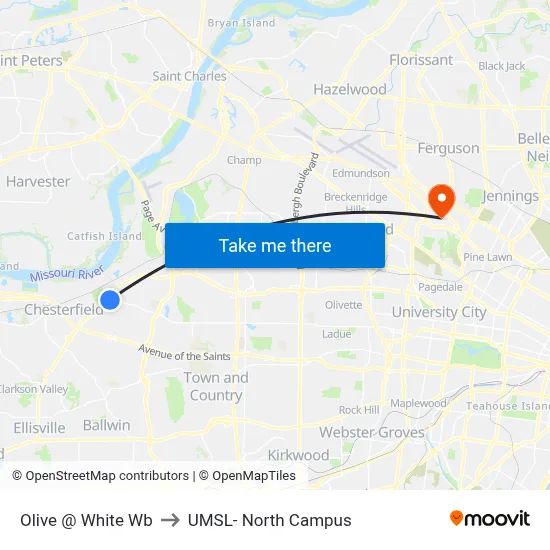 Olive @ White Wb to UMSL- North Campus map