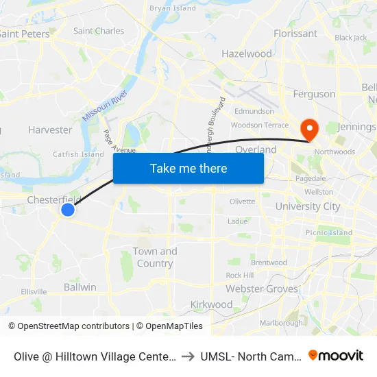 Olive @ Hilltown Village Center Wb to UMSL- North Campus map
