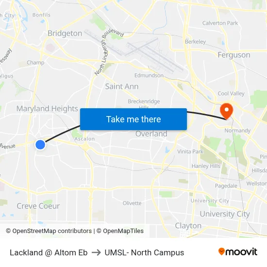 Lackland @ Altom Eb to UMSL- North Campus map