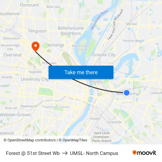 Forest @ 51st Street Wb to UMSL- North Campus map