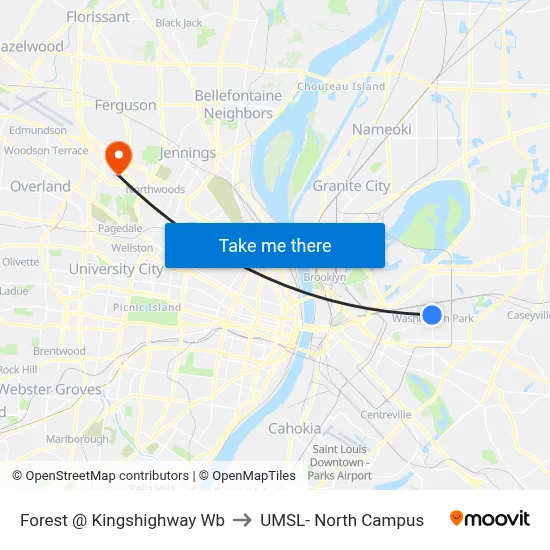 Forest @ Kingshighway Wb to UMSL- North Campus map