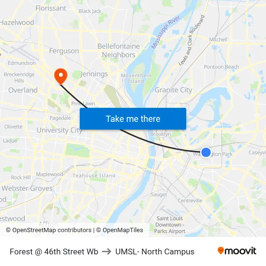 Forest @ 46th Street Wb to UMSL- North Campus map