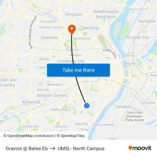 Gravois @ Bates Eb to UMSL- North Campus map