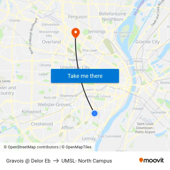 Gravois @ Delor Eb to UMSL- North Campus map