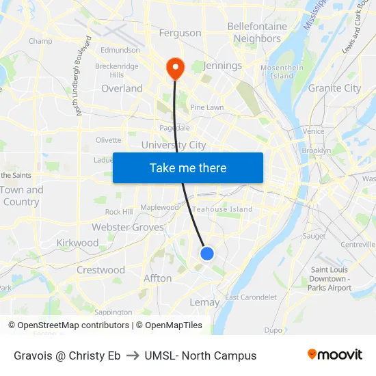 Gravois @ Christy Eb to UMSL- North Campus map