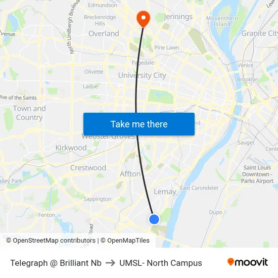 Telegraph @ Brilliant Nb to UMSL- North Campus map