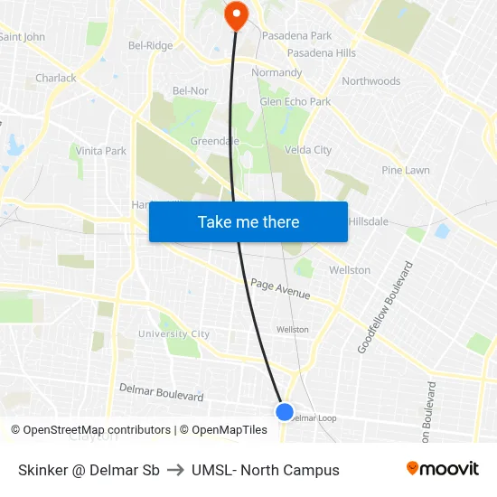 Skinker @ Delmar Sb to UMSL- North Campus map