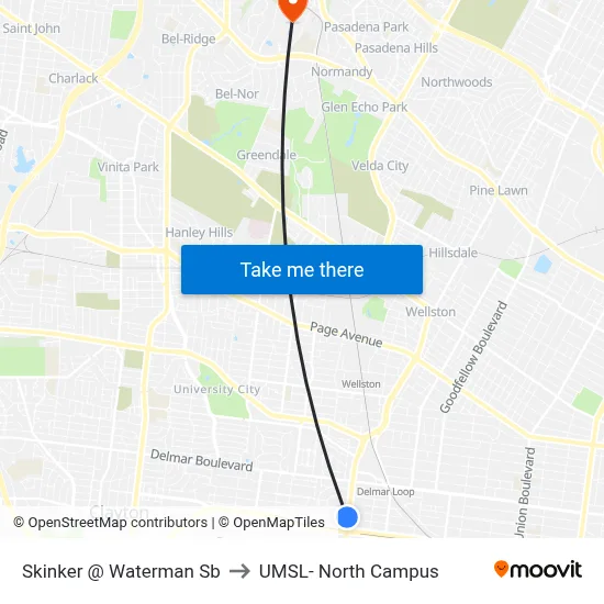 Skinker @ Waterman Sb to UMSL- North Campus map