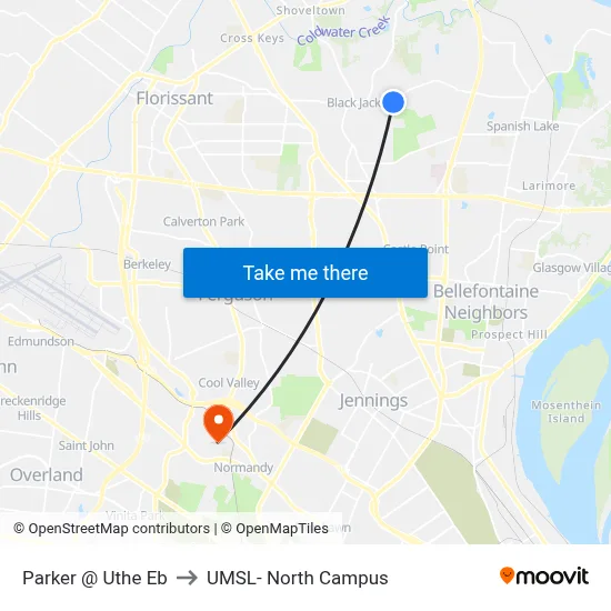 Parker @ Uthe Eb to UMSL- North Campus map