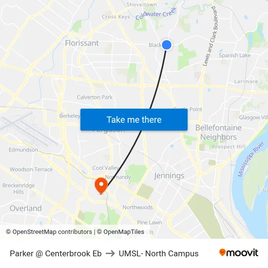 Parker @ Centerbrook Eb to UMSL- North Campus map