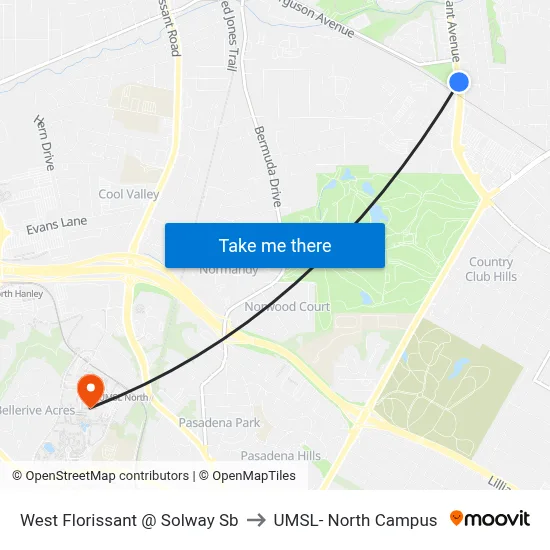 West Florissant @ Solway Sb to UMSL- North Campus map