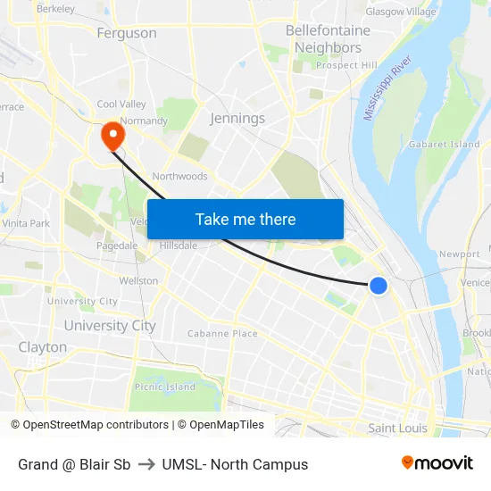 Grand @ Blair Sb to UMSL- North Campus map