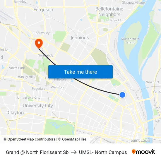Grand @ North Florissant Sb to UMSL- North Campus map