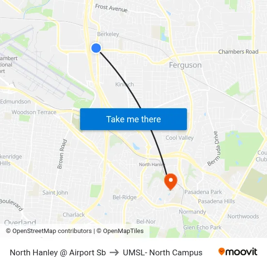 North Hanley @ Airport Sb to UMSL- North Campus map