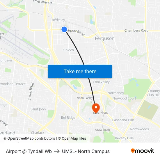 Airport @ Tyndall Wb to UMSL- North Campus map