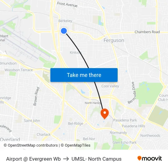 Airport @ Evergreen Wb to UMSL- North Campus map