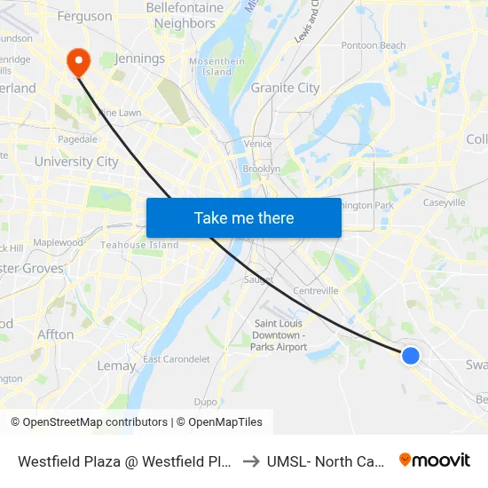 Westfield Plaza @ Westfield Plaza Wb to UMSL- North Campus map