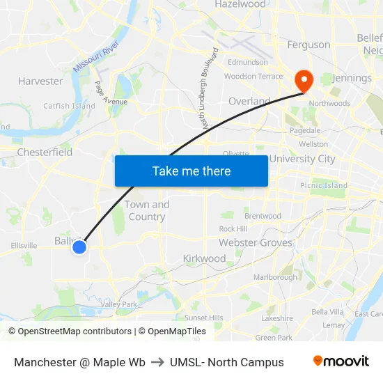 Manchester @ Maple Wb to UMSL- North Campus map
