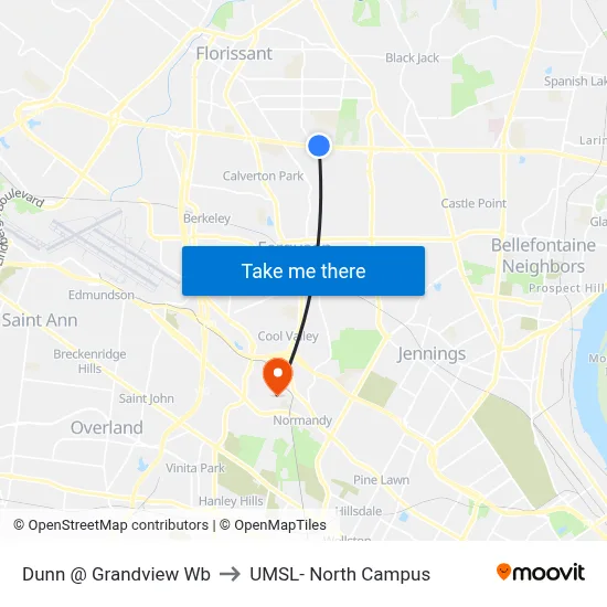 Dunn @ Grandview Wb to UMSL- North Campus map