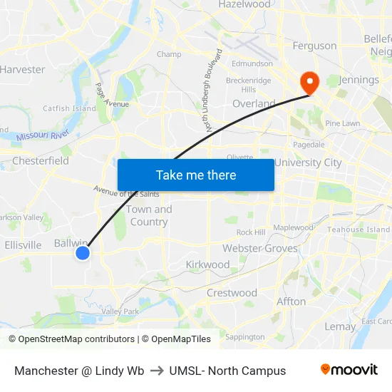 Manchester @ Lindy Wb to UMSL- North Campus map