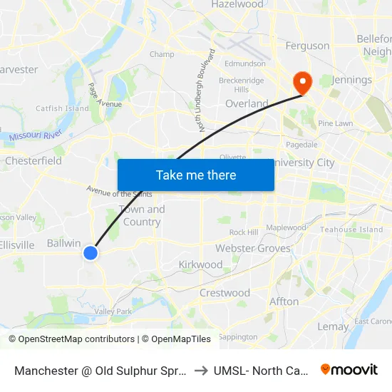 Manchester @ Old Sulphur Spring Wb to UMSL- North Campus map