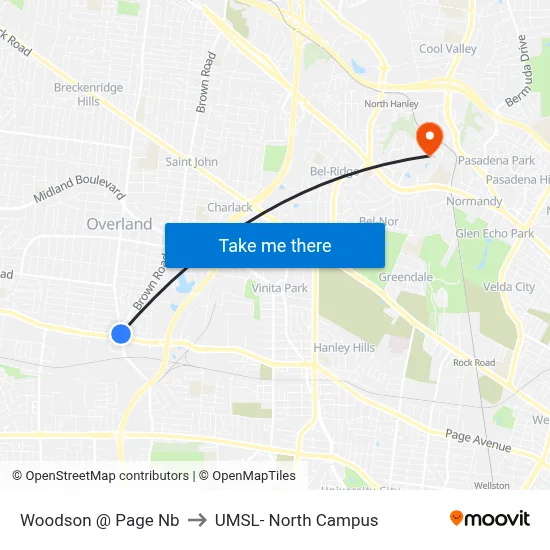 Woodson @ Page Nb to UMSL- North Campus map