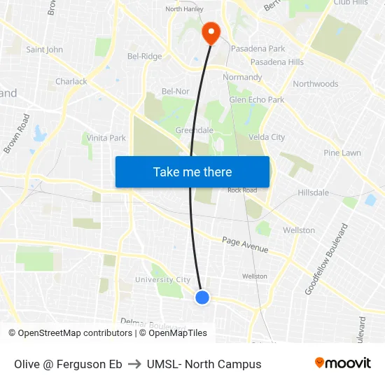 Olive @ Ferguson Eb to UMSL- North Campus map