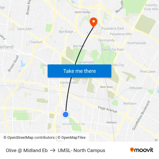 Olive @ Midland Eb to UMSL- North Campus map