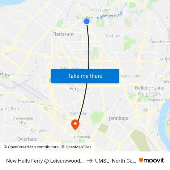 New Halls Ferry @ Leisurewood Court Sb to UMSL- North Campus map