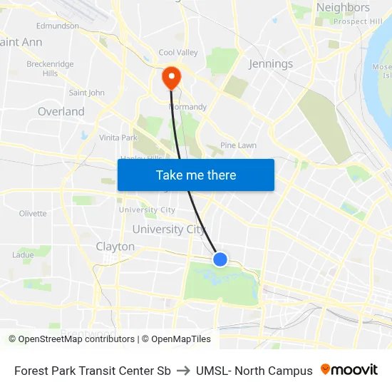 Forest Park Transit Center Sb to UMSL- North Campus map