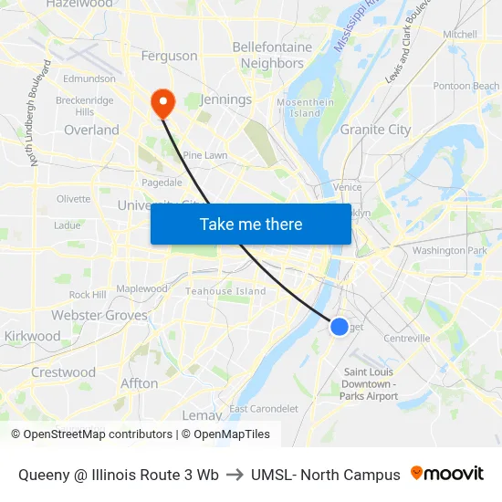Queeny @ Illinois Route 3 Wb to UMSL- North Campus map