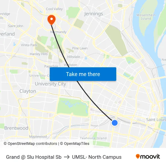 Grand @ Slu Hospital Sb to UMSL- North Campus map