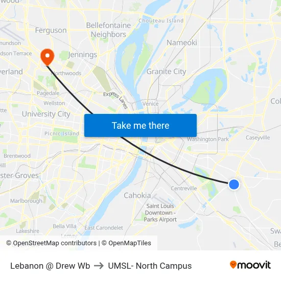 Lebanon @ Drew Wb to UMSL- North Campus map