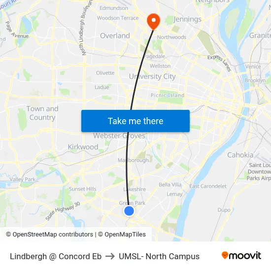 Lindbergh @ Concord Eb to UMSL- North Campus map