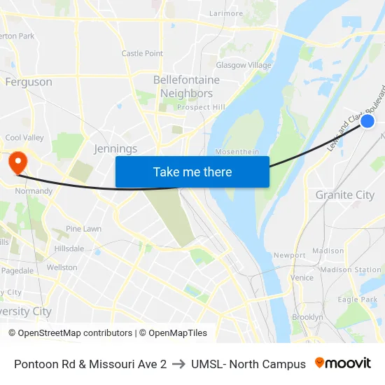 Pontoon Rd & Missouri Ave 2 to UMSL- North Campus map