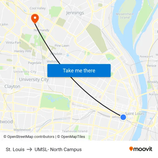 St. Louis to UMSL- North Campus map