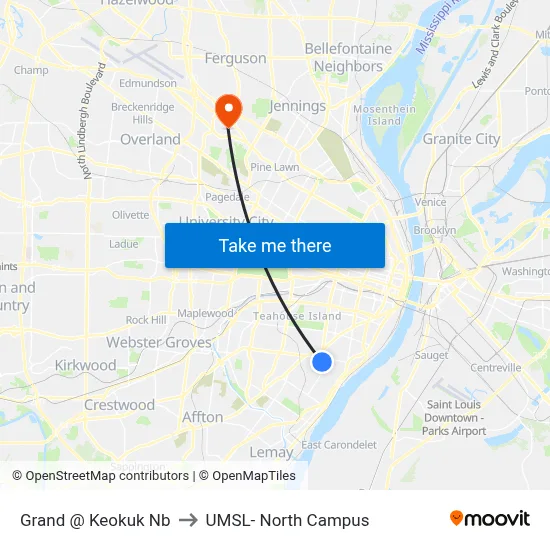 Grand @ Keokuk Nb to UMSL- North Campus map