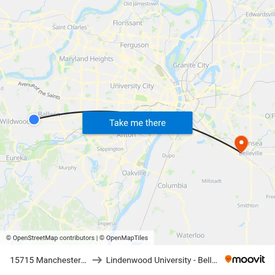 15715 Manchester Wb to Lindenwood University - Belleville map