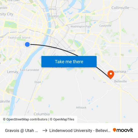 Gravois @ Utah Wb to Lindenwood University - Belleville map