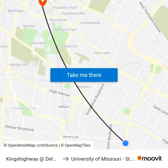 Kingshighway @ Delmar Sb to University of Missouri - St. Louis map