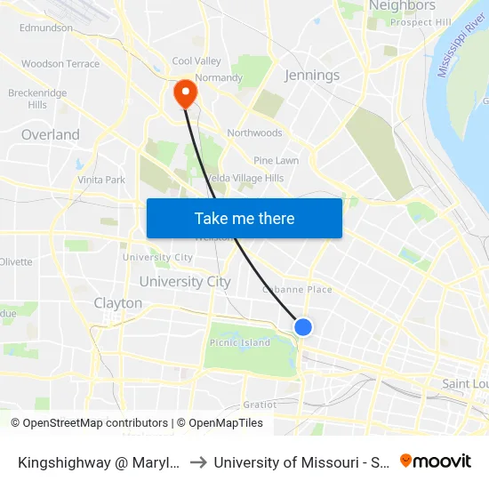Kingshighway @ Maryland Sb to University of Missouri - St. Louis map