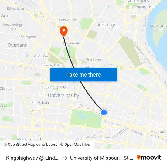 Kingshighway @ Lindell Sb to University of Missouri - St. Louis map