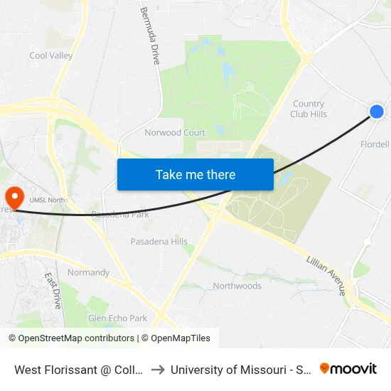 West Florissant @ College Sb to University of Missouri - St. Louis map