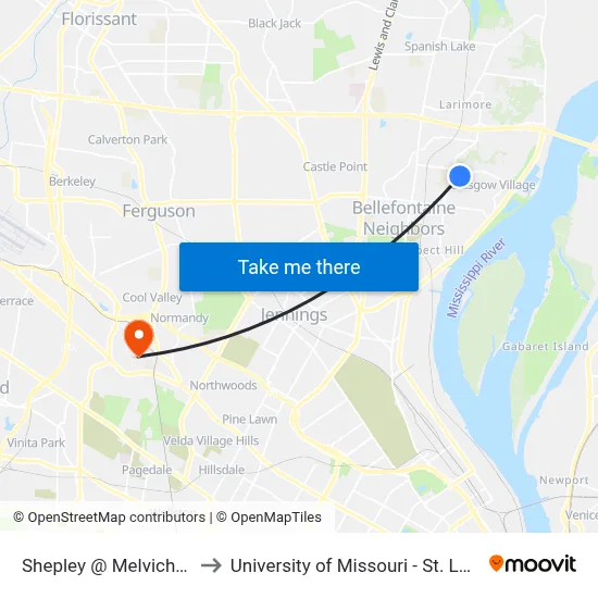 Shepley @ Melvich Eb to University of Missouri - St. Louis map