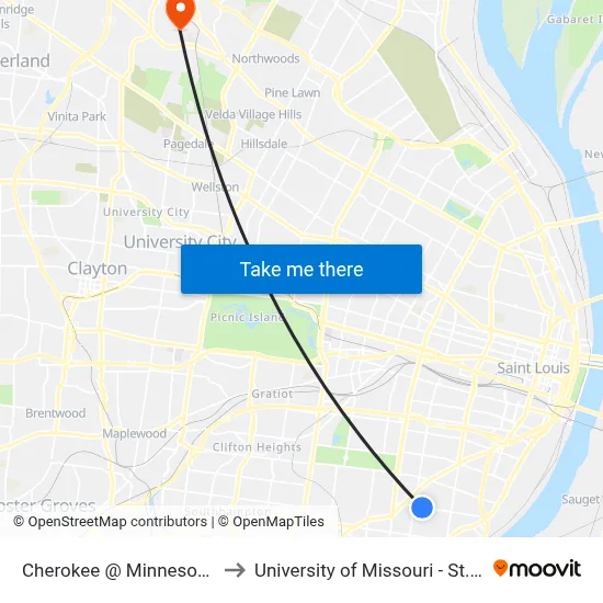 Cherokee @ Minnesota Wb to University of Missouri - St. Louis map
